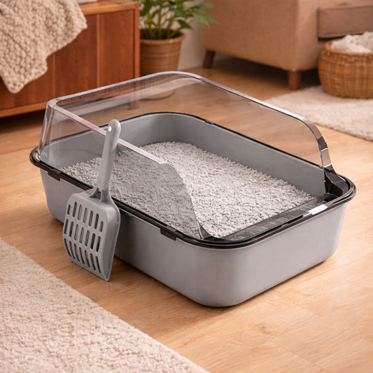 bac à litière chat gris